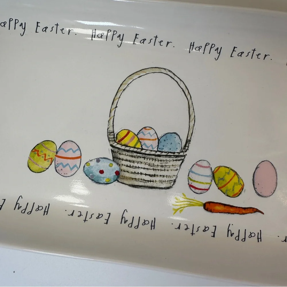NWOT Rae Dunn Happy Easter Platter Ceramic Serving Tray Spring‎ Eggs Basket